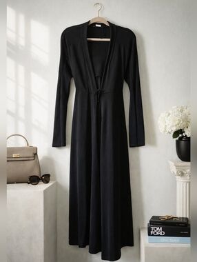 Sarah Pacini Maxi Cardigan Size 1 US S Black Wool Blend EUC